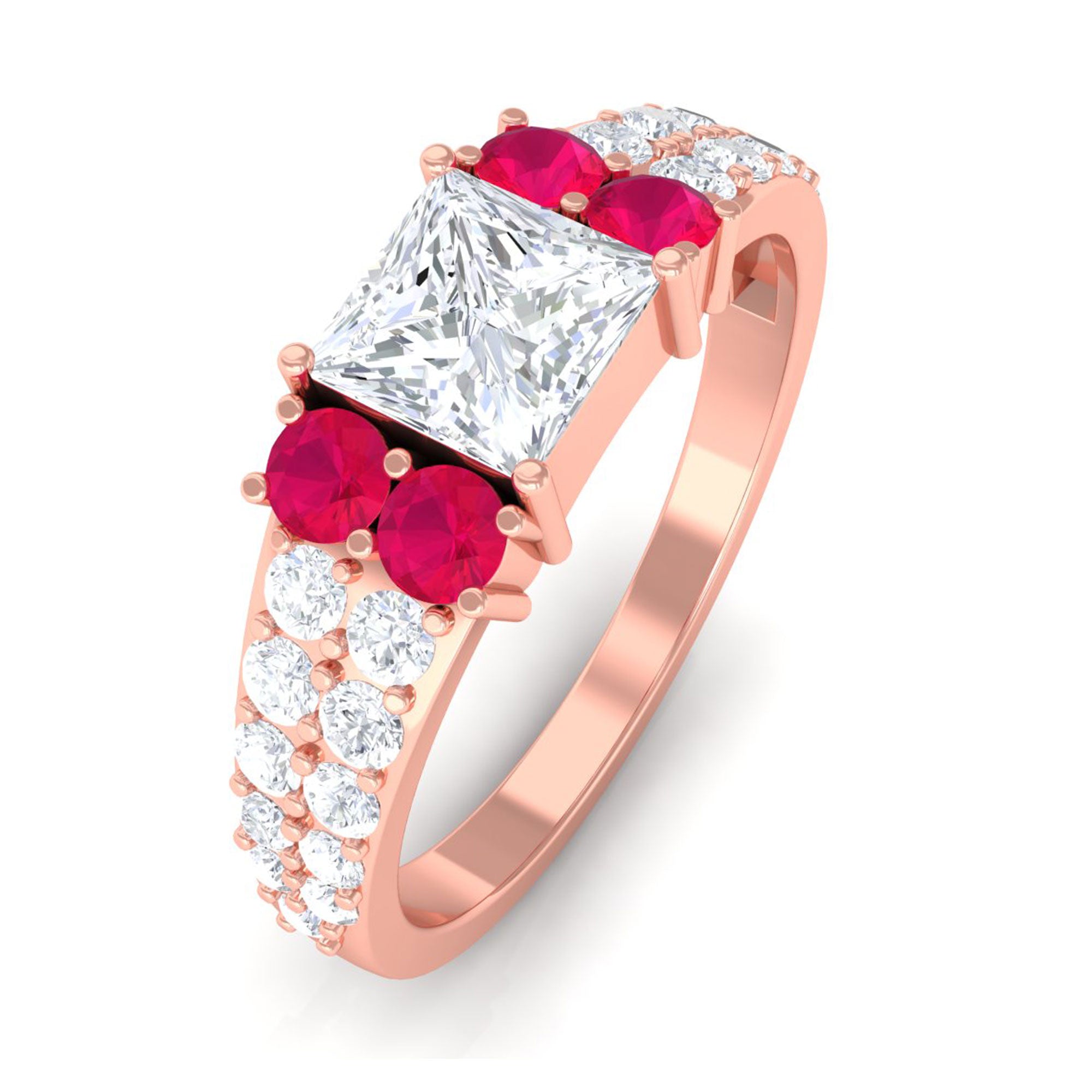 Sparkanite Jewels-Princess Cut Moissanite Engagement Ring with Ruby