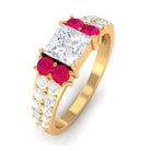 Sparkanite Jewels-Princess Cut Moissanite Engagement Ring with Ruby