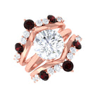 Sparkanite Jewels-Classic Moissanite Bridal Ring Set of 3 with Garnet