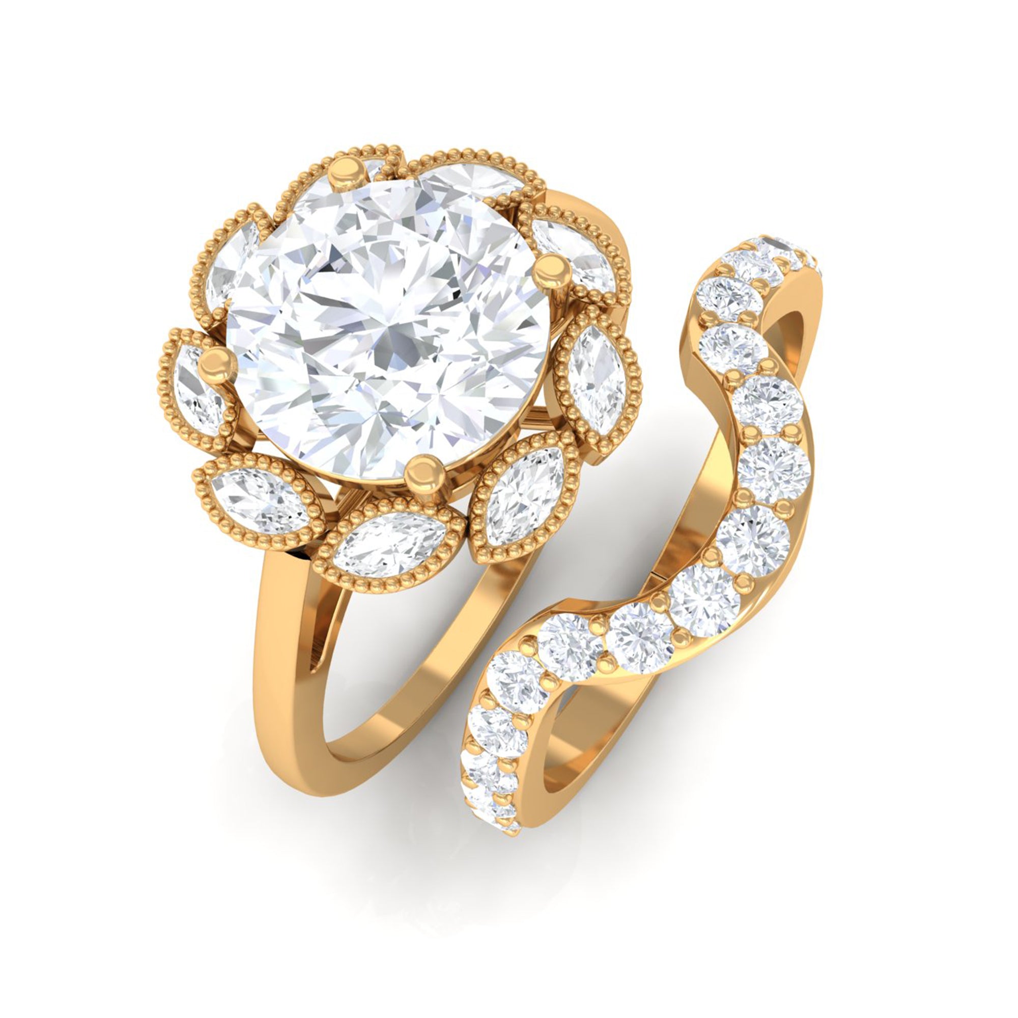 Sparkanite Jewels-Classic Moissanite Flower Bridal Ring Set