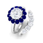 Sparkanite Jewels-Designer Moissanite Bridal Ring Set with Blue Sapphire Halo