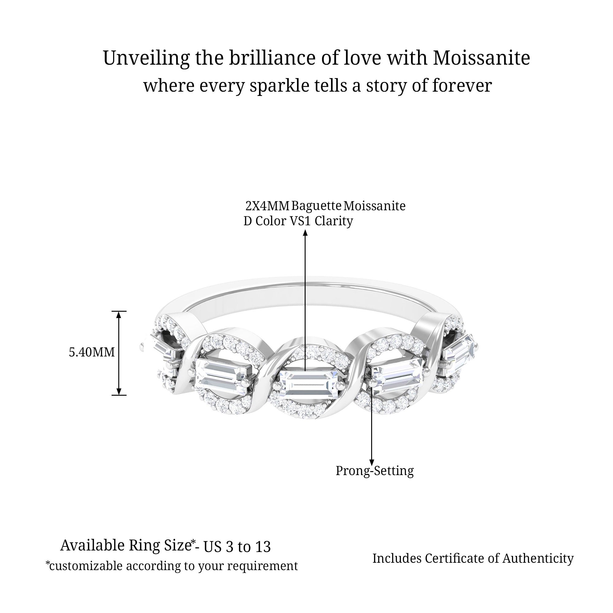 Sparkanite Jewels-Designer Half Eternity Anniversary Ring with Certified Moissanite