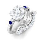 Moissanite Designer Bridal Ring Set with Blue Sapphire D-VS1 - Sparkanite Jewels